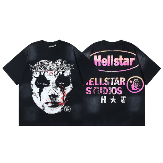 Hellstar Washed Retro Trendy Print Short-Sleeve T-Shirt
